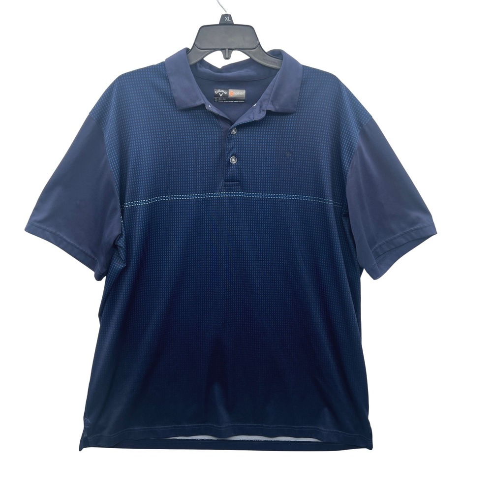 Callaway‎ Opti Dri Mens XL Blue Grid Pattern Short Sleeve Golf Polo Shirt